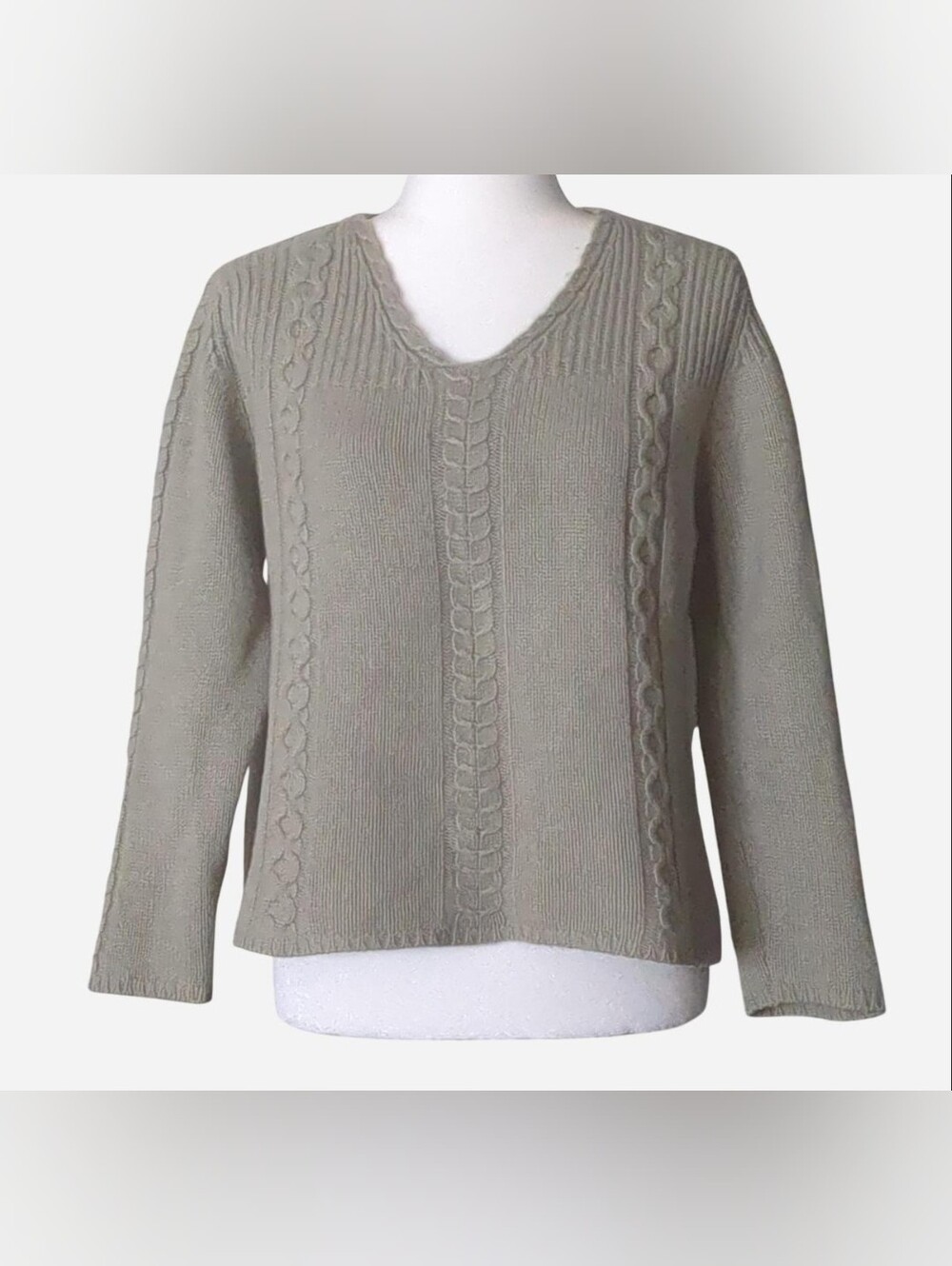 Vintage Mongolian Cashmere Cable Knit Sweater – Sage Green Minimal Luxe No Tag
